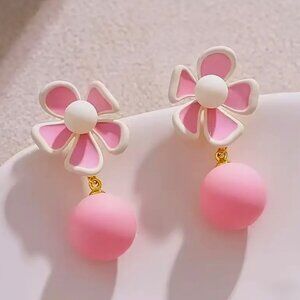 Anthropologie Pink and White Flower Earrings